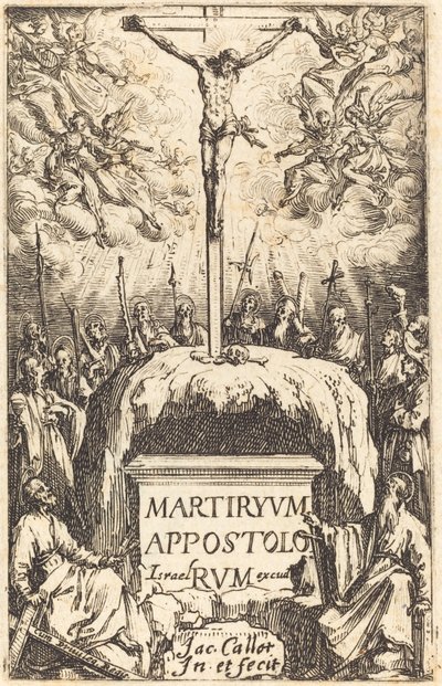 Página de rosto para "Os Martírios dos Apóstolos" de Jacques Callot