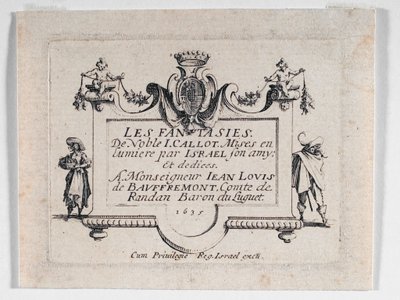 Página de título de Les Fantaisies ... (gravura) de Jacques Callot
