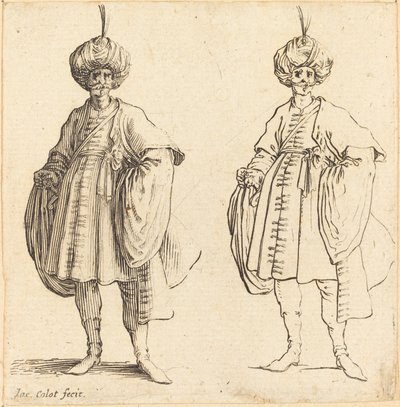 Dois turcos vestidos de turbanos com uma pluma. de Jacques Callot