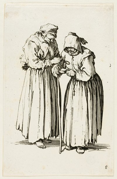 Duas mendigos, prato oito de Os mendigos de Jacques Callot