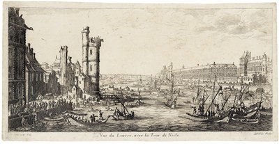Vista do rio Sena para o Louvre à direita ... (gravura) de Jacques Callot