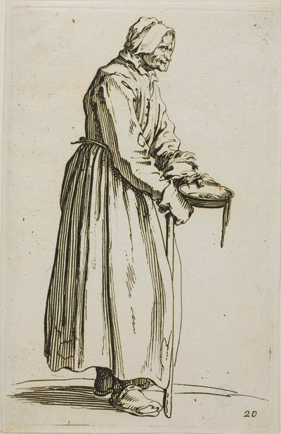 Mendigo segurando esmolas, prato 20 de Os mendigos de Jacques Callot