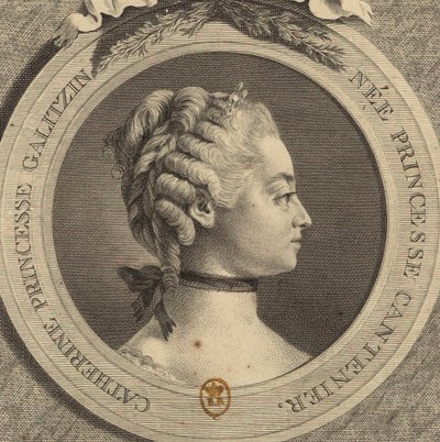 Retrato da Condessa Ekaterina Dmitrievna Golitsyna 1720-1761, née Cantemir. de Jacques Firmin Beauvarlet