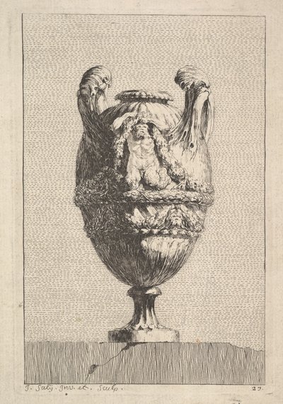 Vaso com uma sirene masculina segurando uma guirlanda, de: Vasos, 1746. de Jacques Francois Joseph Saly