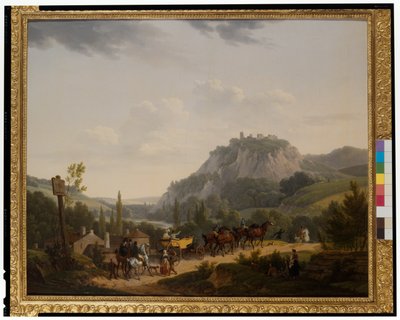 Um grupo de viajantes numa paisagem de Jacques Francois Joseph Swebach