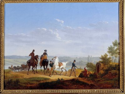 Paisagem com figuras e pinturas de cavaleiros de Jacques Francois Joseph Swebach de Jacques Francois Joseph Swebach