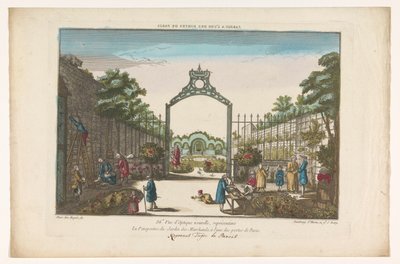 Gezicht op de Jardin des Marchands te Parijs
Jardim num dos portões de Paris (título sobre o objecto) de Jacques Gabriel Huquier
