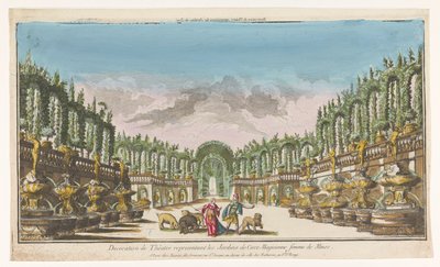Vista do jardim de Circe. Decoração de teatro, representante dos jardins de Circe (título do objeto) de Jacques Gabriel Huquier
