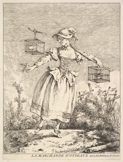 O Mercador de Pássaros, século XVIII. de Jacques Gabriel Huquier