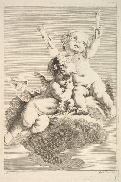 Dois Cupidos, Um Segurando Tochas, meados do século XVIII. de Jacques Gabriel Huquier