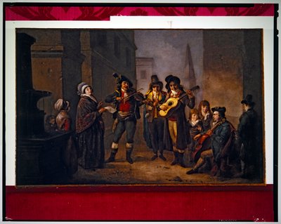 Músicos de rua em traje revolucionário (pintura) de Jacques Gamelin