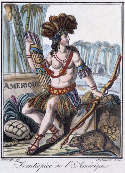 Frontispice of America - na "Encyclopedia of Travels" de Grasset St Sauveur, ed. 1796 de Jacques Grasset de Saint Sauveur