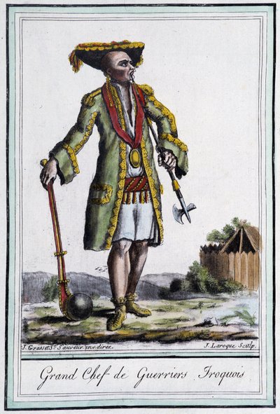 Grande Chefe dos Guerreiros Iroqueses - in "Encyclopedia of Travels" de Grasset St Sauveur, Paris de Jacques Grasset de Saint Sauveur