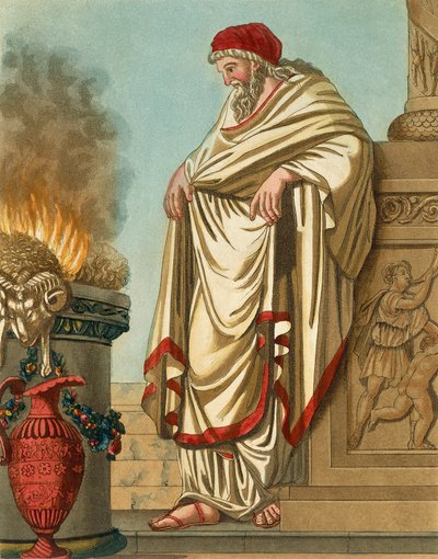 Grande Pontífice, de Jacques Grasset de Saint-Sauveur (1757-1810), gravura da Roma Antiga, ou descrição histórica e pictórica de tudo o que diz respeito ao povo romano, seus militares, costumes, vida religiosa e pública de Jacques Grasset de Saint Sauveur
