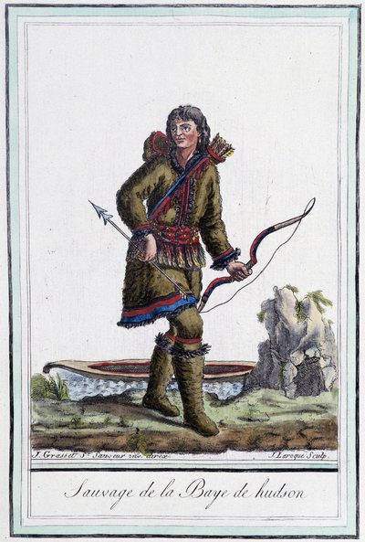 Índio de Hudson Bay (Canadá) - na "Encyclopedia of Voyages" de Grasset St Sauveur, ed. 1796 de Jacques Grasset de Saint Sauveur