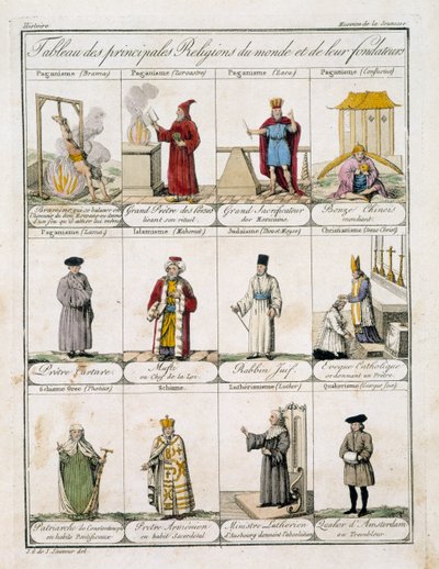 Tabela das Principais Religiões do Mundo (cor litho) de Jacques Grasset de Saint Sauveur