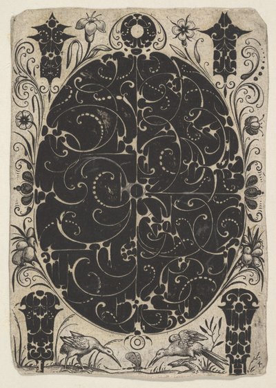 Caixa Oval Decorada com Schweifwerk em Duas Variantes, Rodeada por Motivos Menores..., ca. 1614-19. de Jacques Hurtu