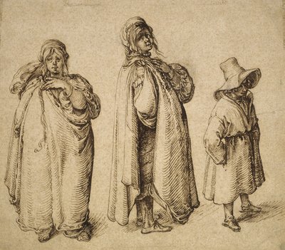 Dois Estudos de uma Mulher Roma e um Menino Roma em um Chapéu Grande, c.1605 de Jacques II de Gheyn