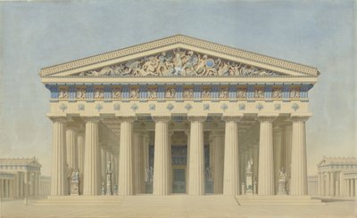 Templo T de Selinunte (Sicília), alçado restaurado da fachada principal de Jacques Ignace Hittorff