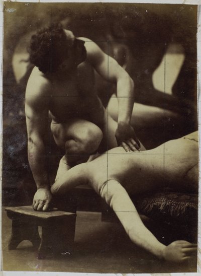 Estudo de um modelo nu masculino lutando com um manequim, no estúdio de Jacques de Lalaing de Jacques Lalaing (attributed to)