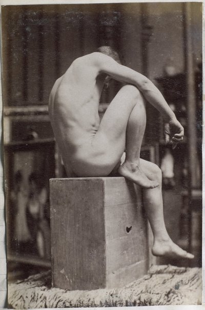 Estudo de um modelo nu masculino, sentado e visto de lado, no estúdio de Jacques de Lalaing de Jacques Lalaing (attributed to)