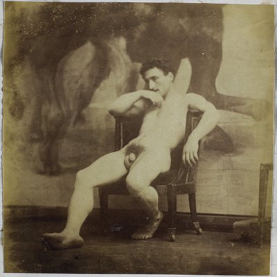 Estudo de um modelo nu masculino, sentado numa cadeira, no estúdio de Jacques de Lalaing de Jacques Lalaing (attributed to)