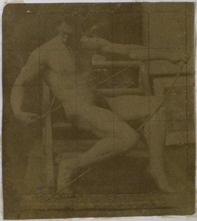 Estudo de um modelo nu masculino sentado em um degrau, visto de frente com uma corda e um laço no colo, no estúdio de Jacques de Lalaing de Jacques Lalaing (attributed to)