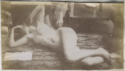 Estudo de um modelo nu feminino, deitado sobre uma pele de tigre, no estúdio de Jacques de Lalaing de Jacques Lalaing (attributed to)