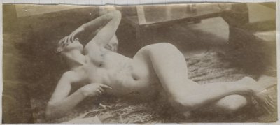 Estudo de uma modelo feminina nua, deitada sobre uma pele de tigre, no estúdio de Jacques de Lalaing de Jacques Lalaing (attributed to)