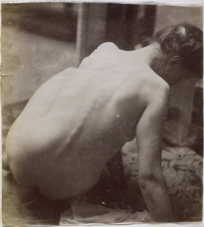 Estudo de um modelo nu feminino, visto de costas, no estúdio de Jacques de Lalaing, estudo preliminar de elemento para uma fonte no Musée des Beaux arts, Tournai e para uma fonte circular de Jacques Lalaing (attributed to)