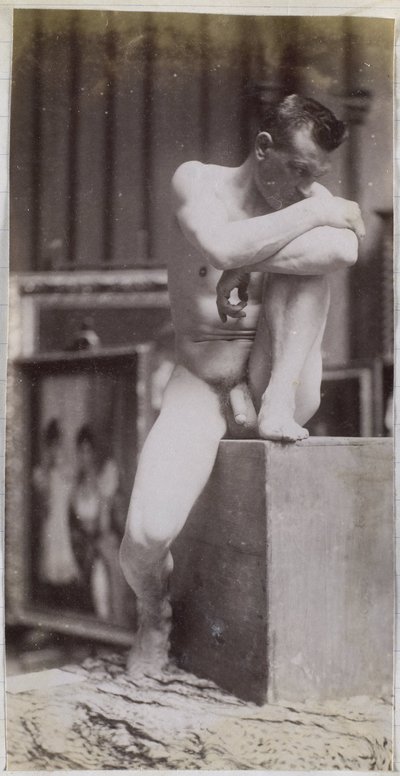Estudo de um modelo nu masculino sentado no estúdio de Jacques de Lalaing de Jacques Lalaing (attributed to)
