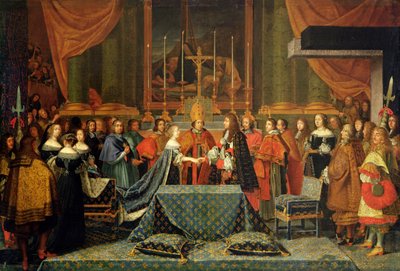 Celebração do Casamento de Luís XIV e Maria Teresa da Áustria, 9 de junho de 1660 (óleo sobre tela) de Jacques Laumosnier