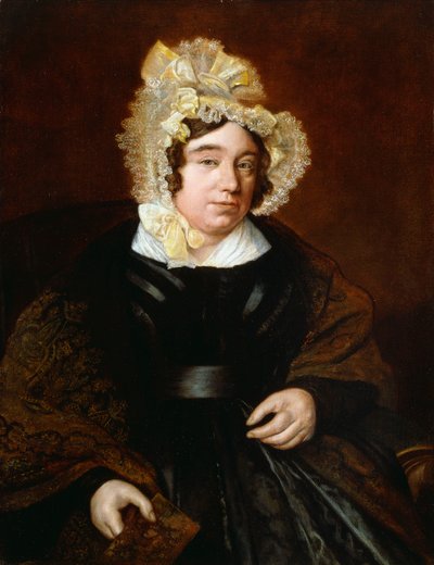 Retrato da Sra. Edward Cross, sentada a meio comprimento de um vestido de cetim escuro com um xale de Paisley, de Jacques Laurent Agasse
