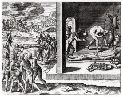 Ritos fúnebres indianos, de &39;Americae&39;, escritos e gravados por Theodor de Bry (1525-1575), 1602 de Jacques Le Moyne