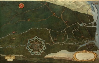 Mapa de Damme e das Fortalezas Fronteiriças espanholas perto de Sluis (óleo sobre tela) de Jacques Lobberecht