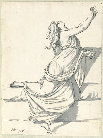 Uma mulher perturbada com a cabeça jogada para trás de Jacques Louis David