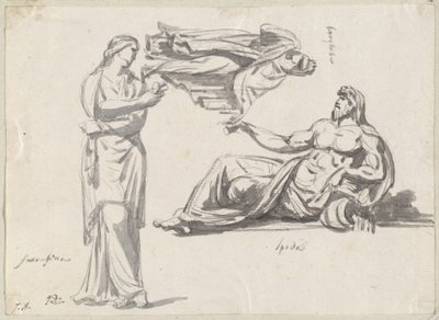 Um deus do rio e duas esculturas clássicas de Jacques Louis David
