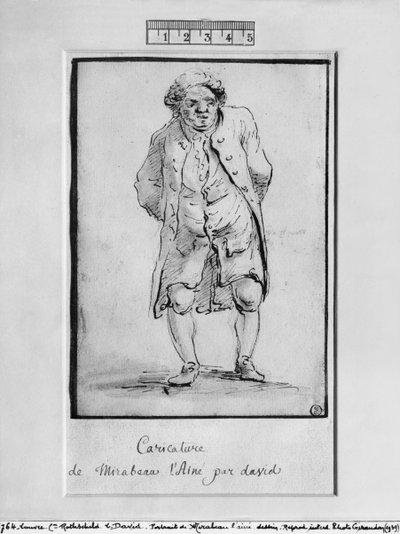 Caricatura do Honorário Gabriel Riqueti, Comte de Mirabeau (caneta e tinta marrom e cinza no papel) de Jacques Louis David