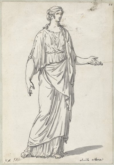 Escultura clássica de uma mulher com um braço estendido de Jacques Louis David