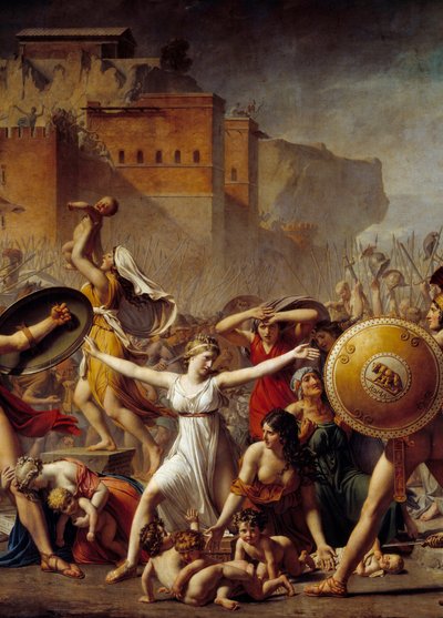 Detalhe: "Os Sabines" interpondo-se entre seus maridos romanos (à direita) e seus irmãos Sabins (à esquerda) mostrando-lhes seus filhos - Pintura de Jacques-Louis (Jacques Louis) David (1748-1825) de Jacques Louis David