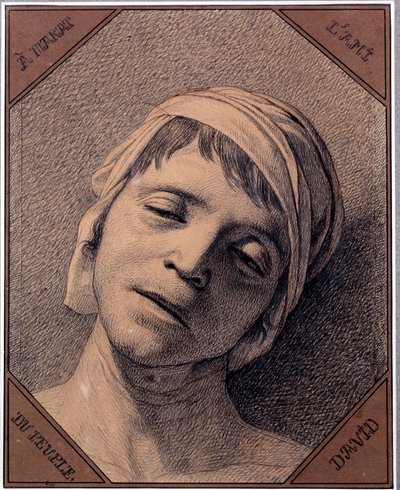 Estudo do chefe de Jean Paul Marat (1763-1793) assassinado em 13/07/1793 Desenho de Jacques Louis David (1748-1825). Dim 0,27 x 0,21 m Versailles musee du chateau de Jacques Louis David
