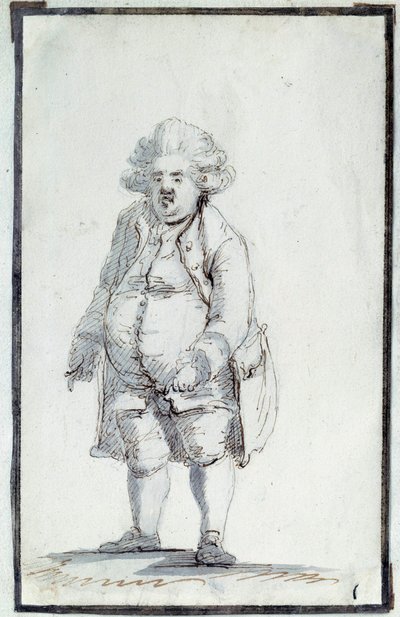 Revolução Francesa: "Caricatura de Mirabeau-Tonneau" Andre Boniface Louis Riquetti (1754-1792), Visconde de Mirabeau, conhecido como "Mirabeau-Tonneau" (Mirabeau Tonneau) foi apelidado de barril por causa da sua corpulência. Desenho em tinta marrom por Jac de Jacques Louis David