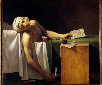 Revolução Francesa: "Jean Paul Marat (1743-1793) assassinado na sua banheira em 13/07/1793" Pintura de Jerome Martin Langlois (1779-1838), membro da oficina de Jacques Louis David. Século XIX de Jacques Louis David