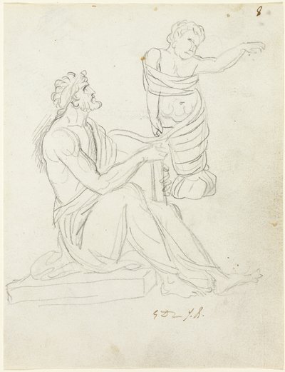 Homem sentado e bebê enfaixado de Jacques Louis David