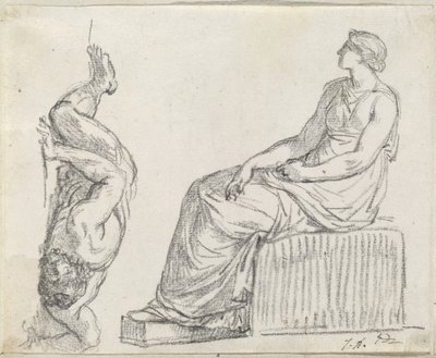 Mulher sentada e homem esparramado no chão de Jacques Louis David