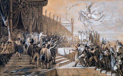 The Distribution of the Eagle Standards, 5 de dezembro de 1804, 1808. de Jacques Louis David