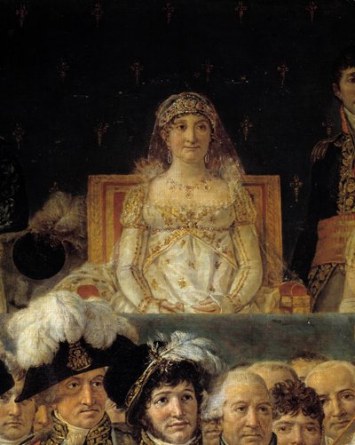 O Rito de Napoleão. Detalhe representando Laetitia Bonaparte (Letizia Maria Ramolino) (1750-1836), mãe de Napoleão I durante o Sacro do Imperador Napoleão I Bonaparte e coroação da Josefina Imperial em Notre-Dame de Paris em 2 de dezembro de 1804. Pintura  de Jacques Louis David