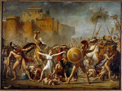 Os Sabines interpostos entre seus maridos romanos (direita) e seus irmãos Sabine (esquerda) mostrando-lhes seus filhos - Pintura de Jacques-Louis (Jacques Louis) David (1748-1825) de Jacques Louis David