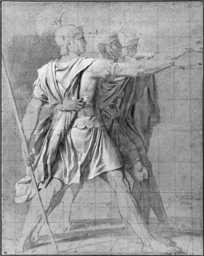 Os três irmãos Horatii estudam para &39;O Juramento dos Horácios&39;, 1785 de Jacques Louis David
