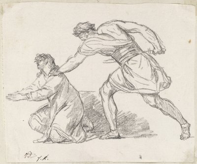 Guerreiro agarrando uma figura ajoelhada de Jacques Louis David